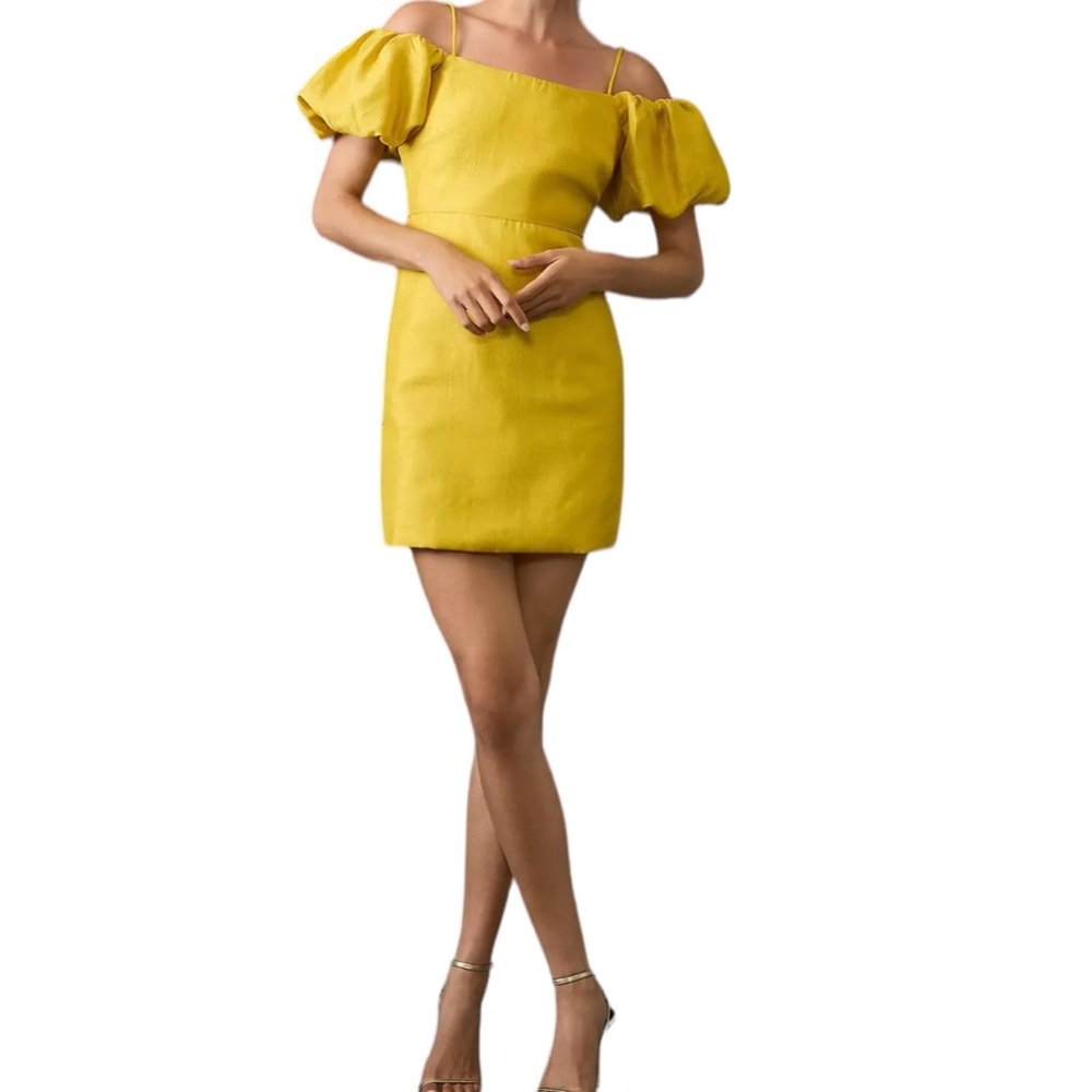 Anthropologie Let Me Be Yellow Slim Fit with Puff Sleeves Sheath Mini Dress